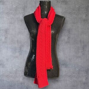Talbots‎ Cable Knit Scarf Red Lambswool Blend Cozy Winter Accessory